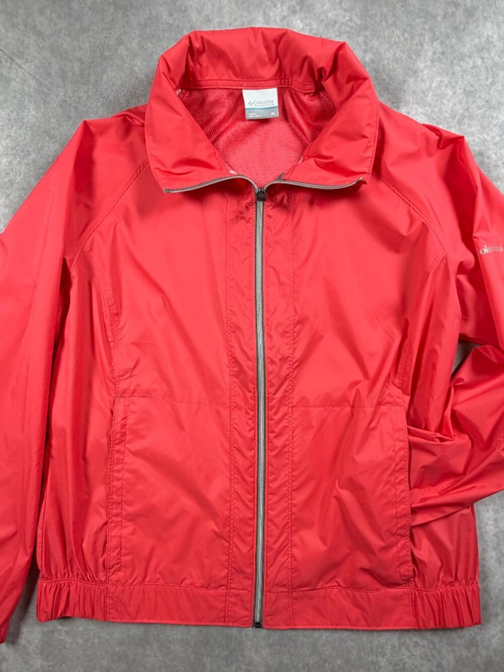 Columbia Womens Rain Jacket Nylon Red Hooded Windbreaker XL Omni-Tech
